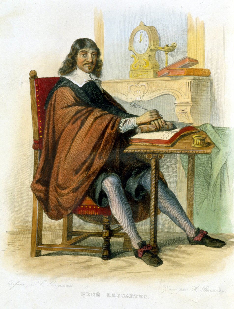 René Descartes escrevendo - em Ed. Mennechet, "Le Plutarque francais". de French School