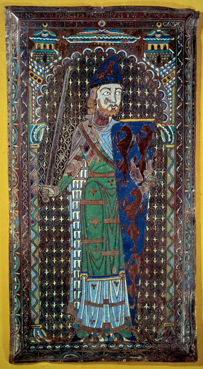 Representação de Geoffroi V (Geoffroy) Le Bel Plantagenet (Conde de Maine e Anjou, Duque da Normandia) (1113-1151) Placa gravada em esmalte. 1151. Musee de Tesse. Le Mans de French School