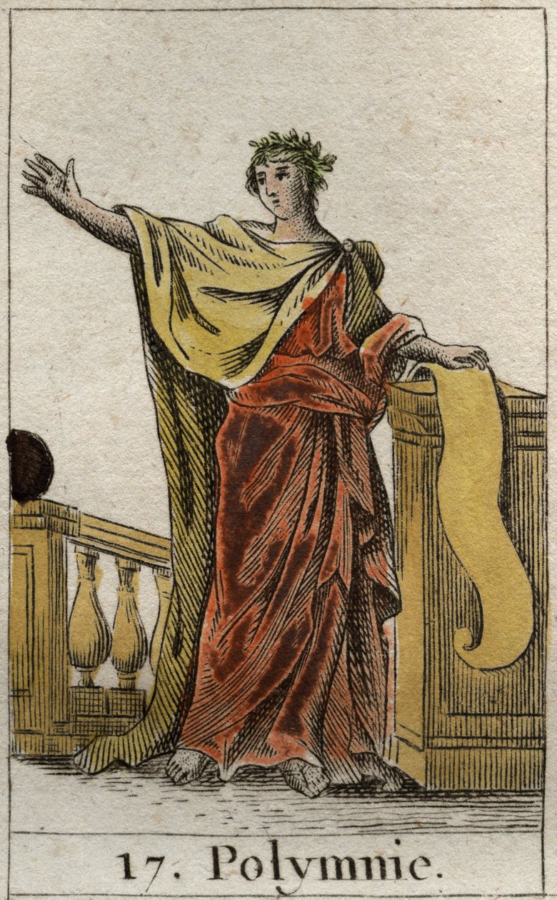 Representação da Politimnia, Musa do hino sagrado e eloquência. Da "Mitologia da Juventude", de Pierre Blanchard 1803. de French School
