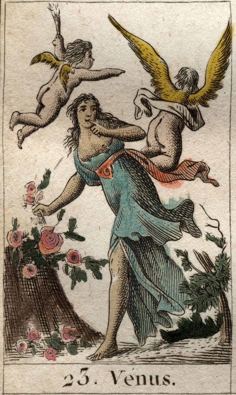 Representação de Vénus, deusa do amor, da beleza e da fertilidade. Da "Mitologia da Juventude" de Pierre Blanchard 1803. de French School