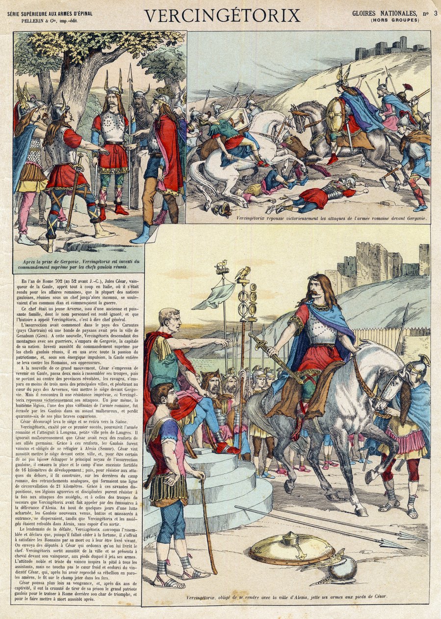 Representação do guerreiro Vercingetorix (ca. 80-ca. 46 AC) e líder galego da tribo Arvernes escolhido pelo seu povo para liderar a guerra contra os romanos" (Retrato de Vercingetorix (82 AC-46 AC) chefe da tribo Arverni, escolhido pelo seu povo para lea de French School