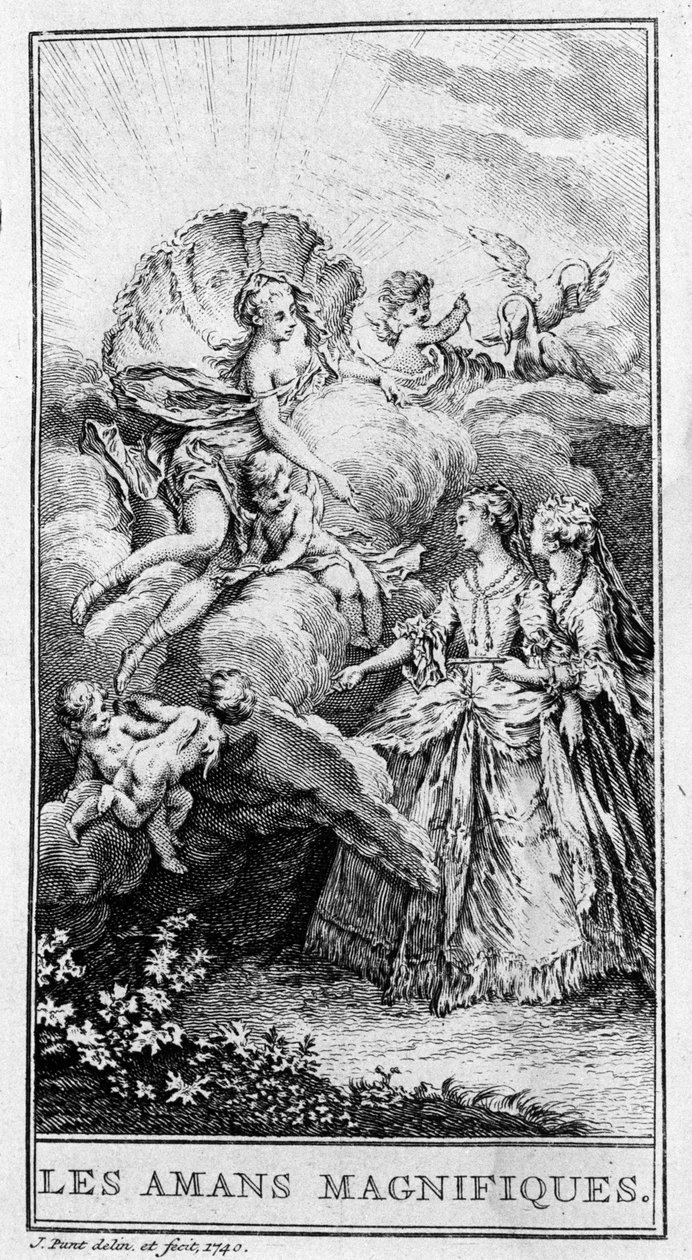 Representação de uma cena da peça "Les lovers magnificients" (1670) de Jean Baptiste Poquelin dit Moliere (1622-1673). Gravura a partir de 1740. de French School