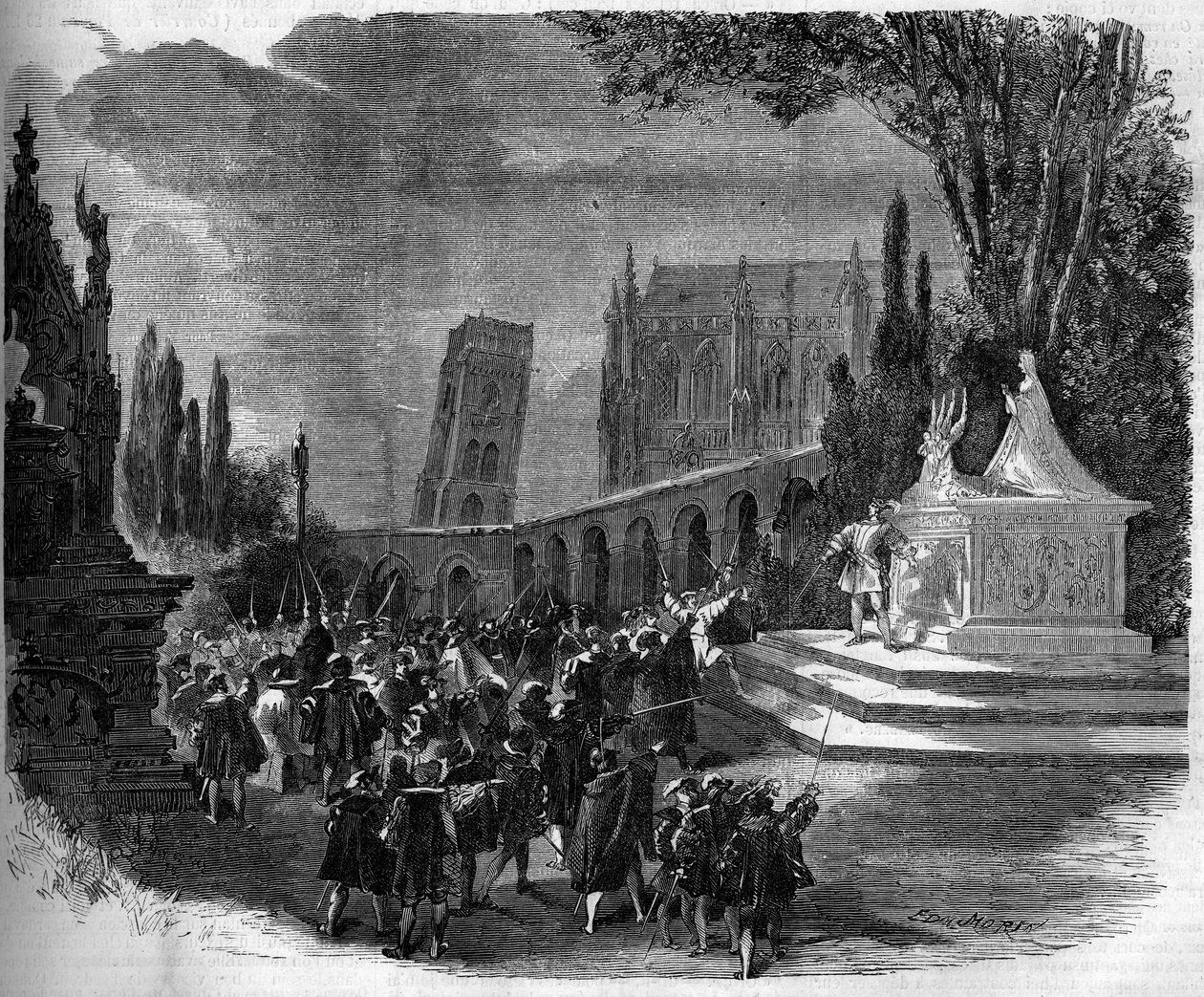 Representação de uma ópera: Cenografia do Acto III de "Pierre de Medicis" baseada num libreto de Henrique de Saint George de French School