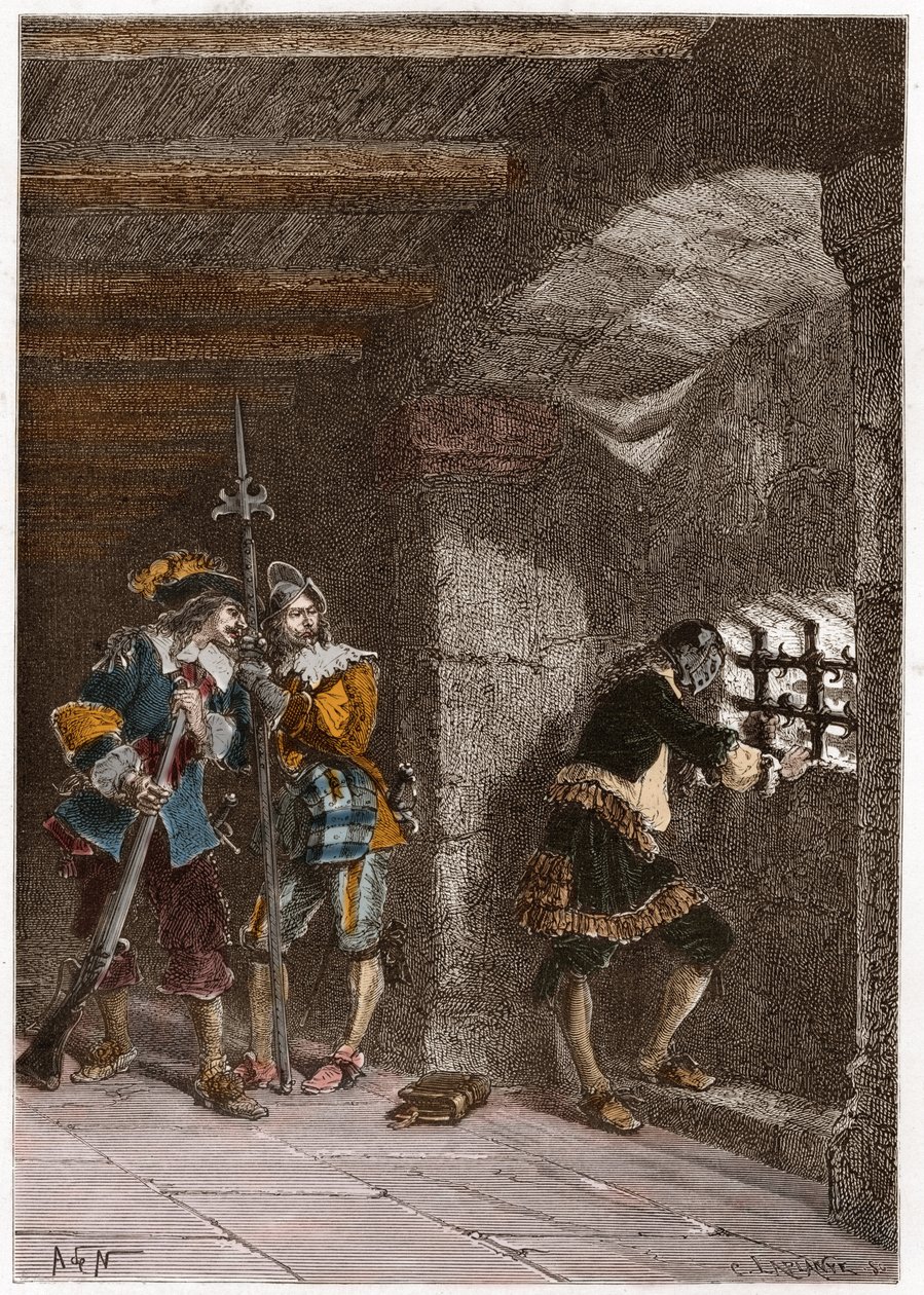 Representação da máscara de ferro (falecido em 1703) presa na ilha de Sainte Marguerite de French School