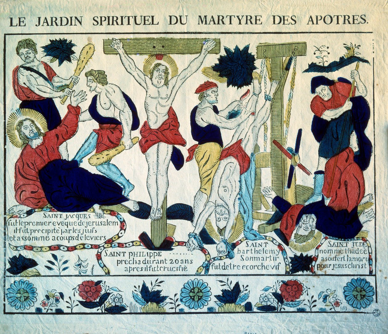 Representação dos Mártires dos Apoles São Tiago, São Filipe, São Bartolomeu e São Judas" Gravura do século XIX. Paris, Museu de Artes e Tradições Populares de French School