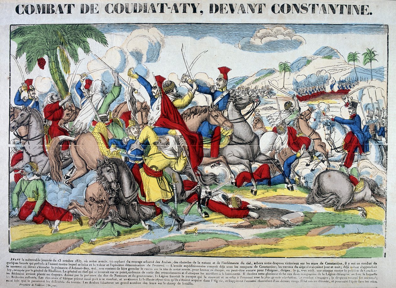 Representação da batalha de Coudiat Aty, perante Constantino, que levou à captura de Constantino em 13 de outubro de 1837. Foto de Epinal de French School