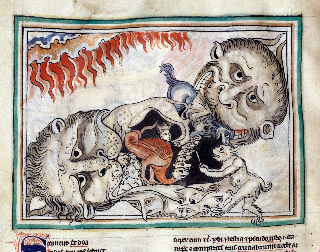 Representações das criaturas do submundo vencendo as maldições Miniatura extraída do "Apocalipse de Cambrai" iluminada pela escola francesa do século XIII. Ms. 422. Biblioteca Municipal de Cambrai de French School