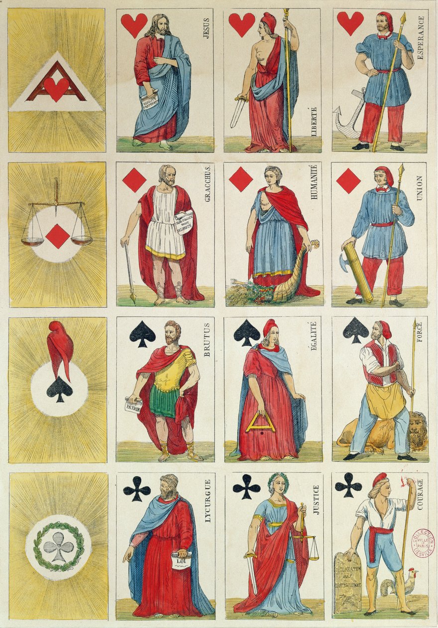 Reprodução de cartas de jogar republicanas datadas do período da Revolução de 1848 de French School