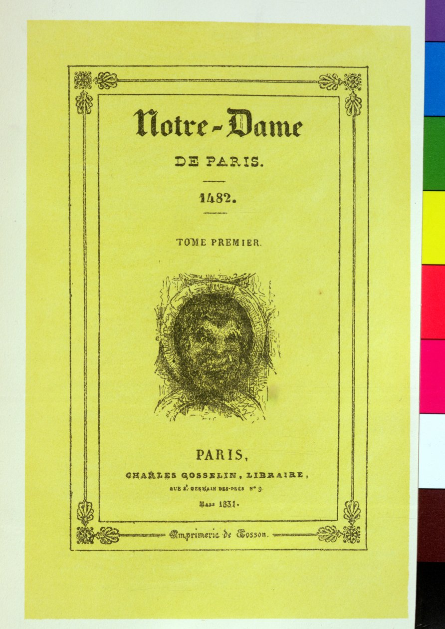 Reprodução da capa da primeira edição da Notre-Dame de Paris por Victor Hugo (1802-85) publicada em 1831 de French School