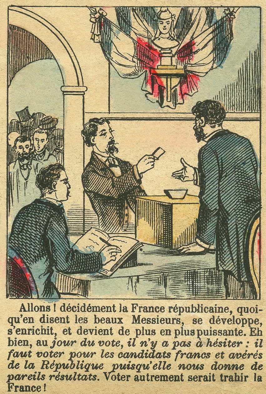A França republicana merecia o voto dos franceses. Gravura, em "Le Figaro, suplemento", em 30/03/1889, Paris. Col. Selva. de French School