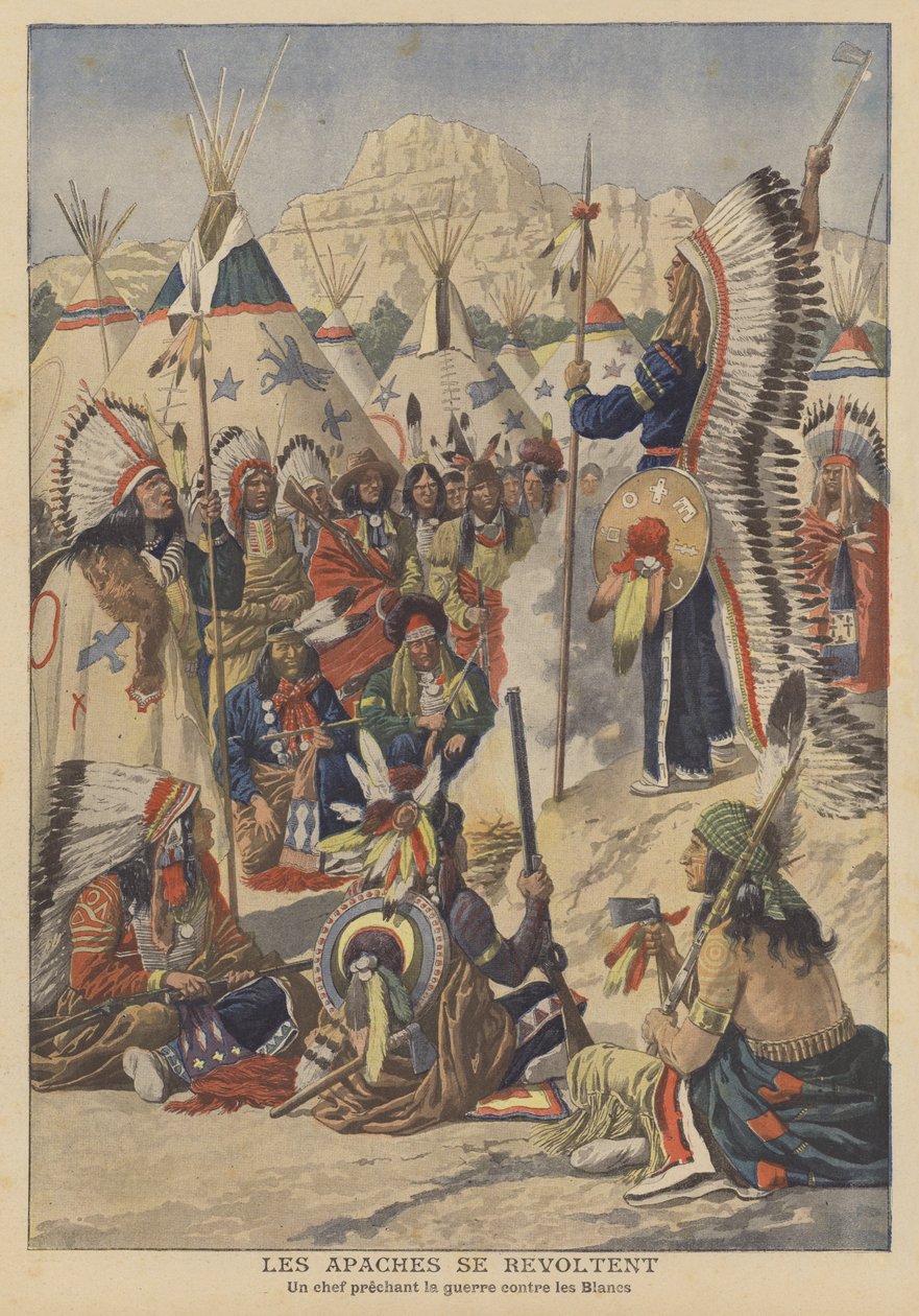 Revolta dos Apaches no Arizona (litografia a cores) de French School