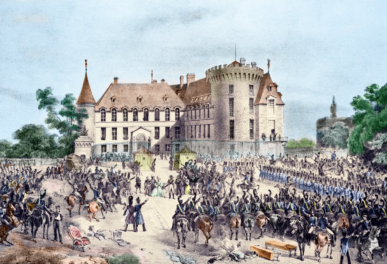 Revolução de 1830, Carlos X apresenta à Guarda Nacional (gravura) de French School