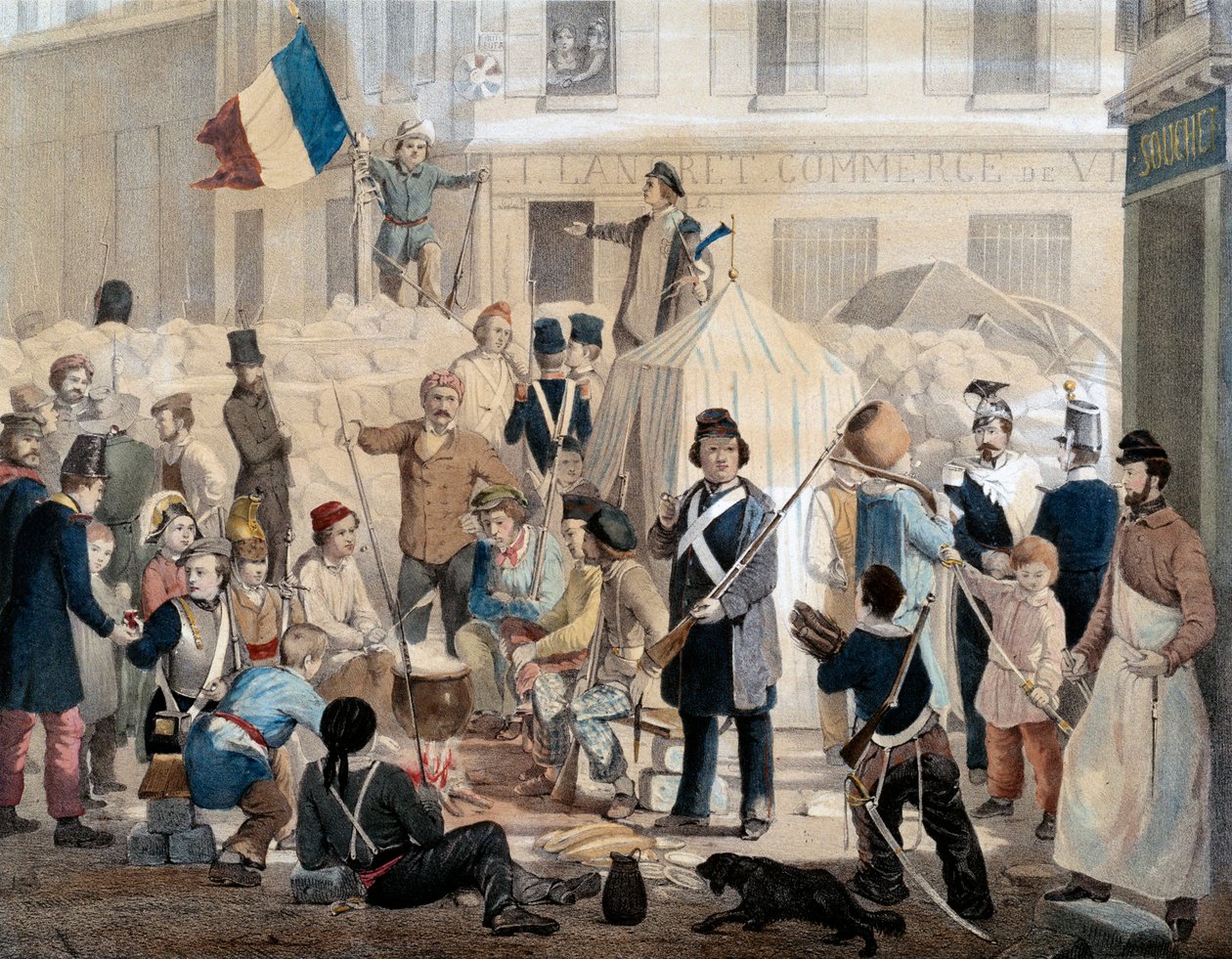 Revolução de 1848: Barricade de la rue Coquenard (25 de Fevereiro de 1848) de French School