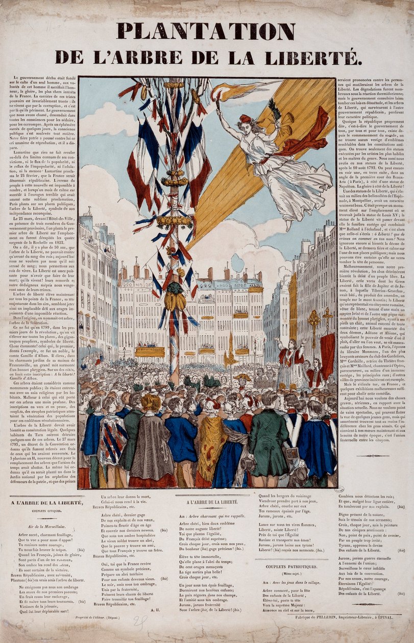 Revolução de 1848: plantação da Árvore da Liberdade em 25 de Março de 1848. Gravura de 1848 Paris, Musee Carnavalet de French School