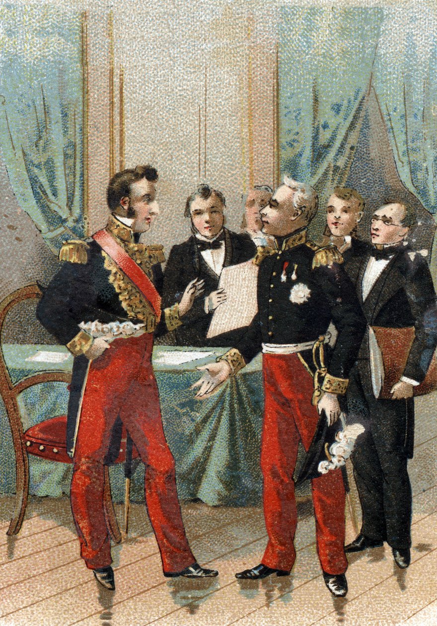 Revolução de Julho de 1830: "Você é o melhor das repúblicas" frase dita por La fayette (Lafayette) ao Duque de Orleans, que se tornou Louis Philippe I (1773-1850), rei dos franceses, a 26 de Julho de 1830. de French School