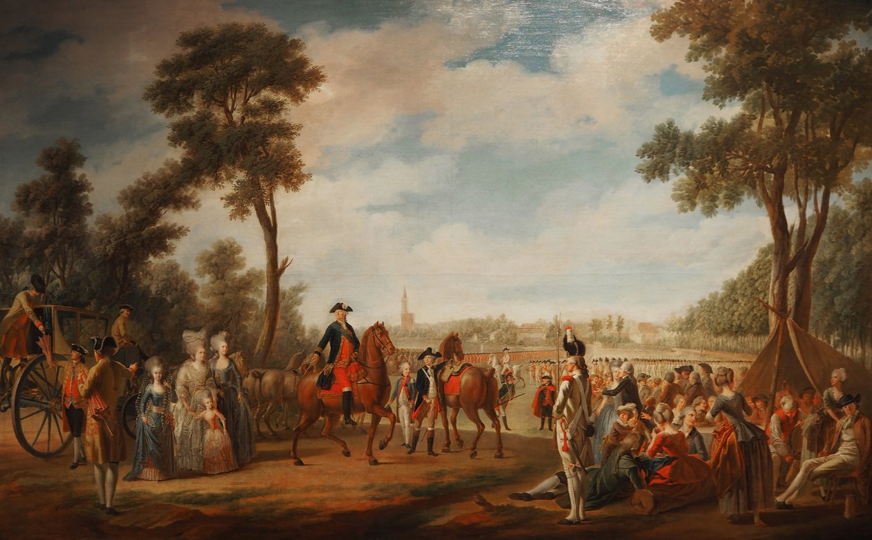 Revue e desfile do Regimento do Conde em Estrasburgo entre 1779 e 1781. de French School