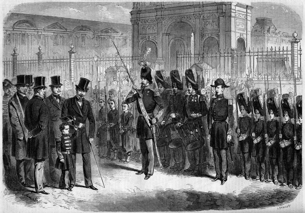 Revue des pupilles de la garde imperiale do Príncipe Imperial, Napoleão Eugene Louis Jean Joseph Bonaparte (1856-1879), filho de Napoleão III, 15 de fevereiro de French School