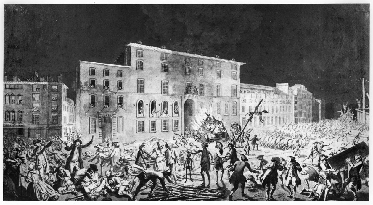 Riot em Lyon, 27 de novembro de 1768 (tinta e papel) de French School