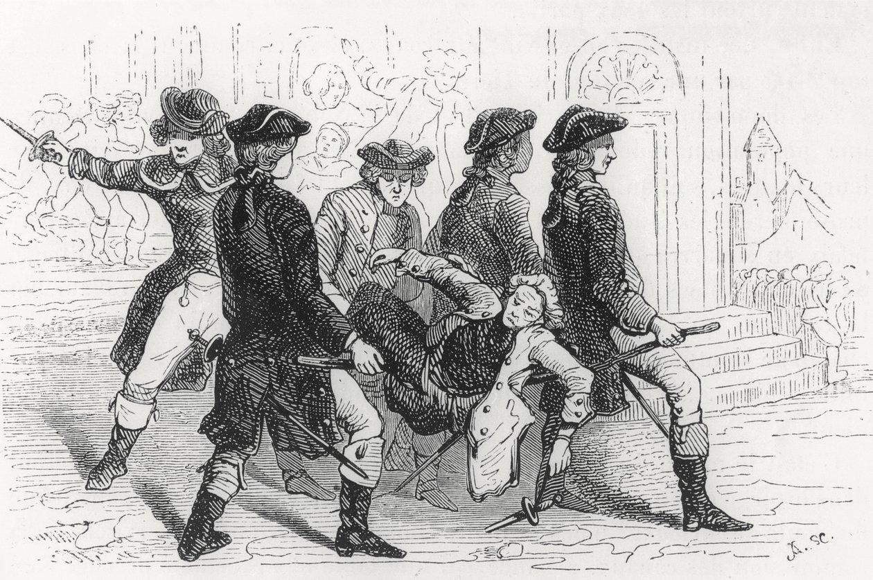 Riot em Rennes, ferido Gentleman, ilustração de Brittany e Vendee, História da Revolução no Ocidente por Pitre-Chevalier (1812-63) publicado por W. Coquebert 1845-48 de French School