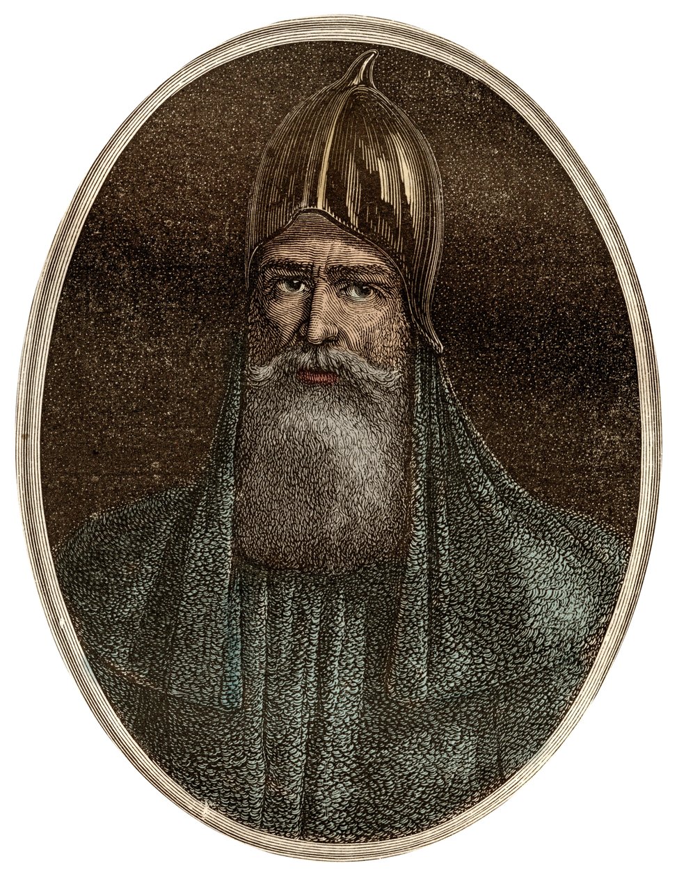 Riourik (Riurik, Rurik Rouri) príncipe varegue do século IX - Retrato de Rurik, chefe Varangiano e fundador de Kievan Rus (ca. 830-ca. 879) - Nova Enciclopédia Nacional de Maurice La Charest - 1870 - de French School