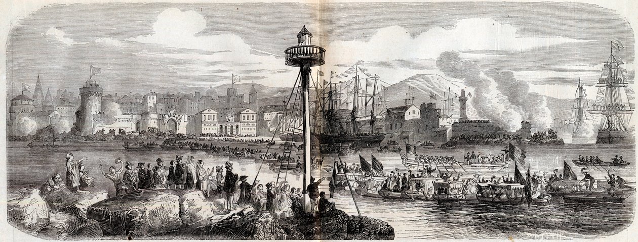 Risorgimento - (Guerra contra a Áustria) - Livorno Debarkment de um exército francês comandado pelo Príncipe Napoleão (Napoleão Jerônimo Bonaparte) - 23 de maio de French School