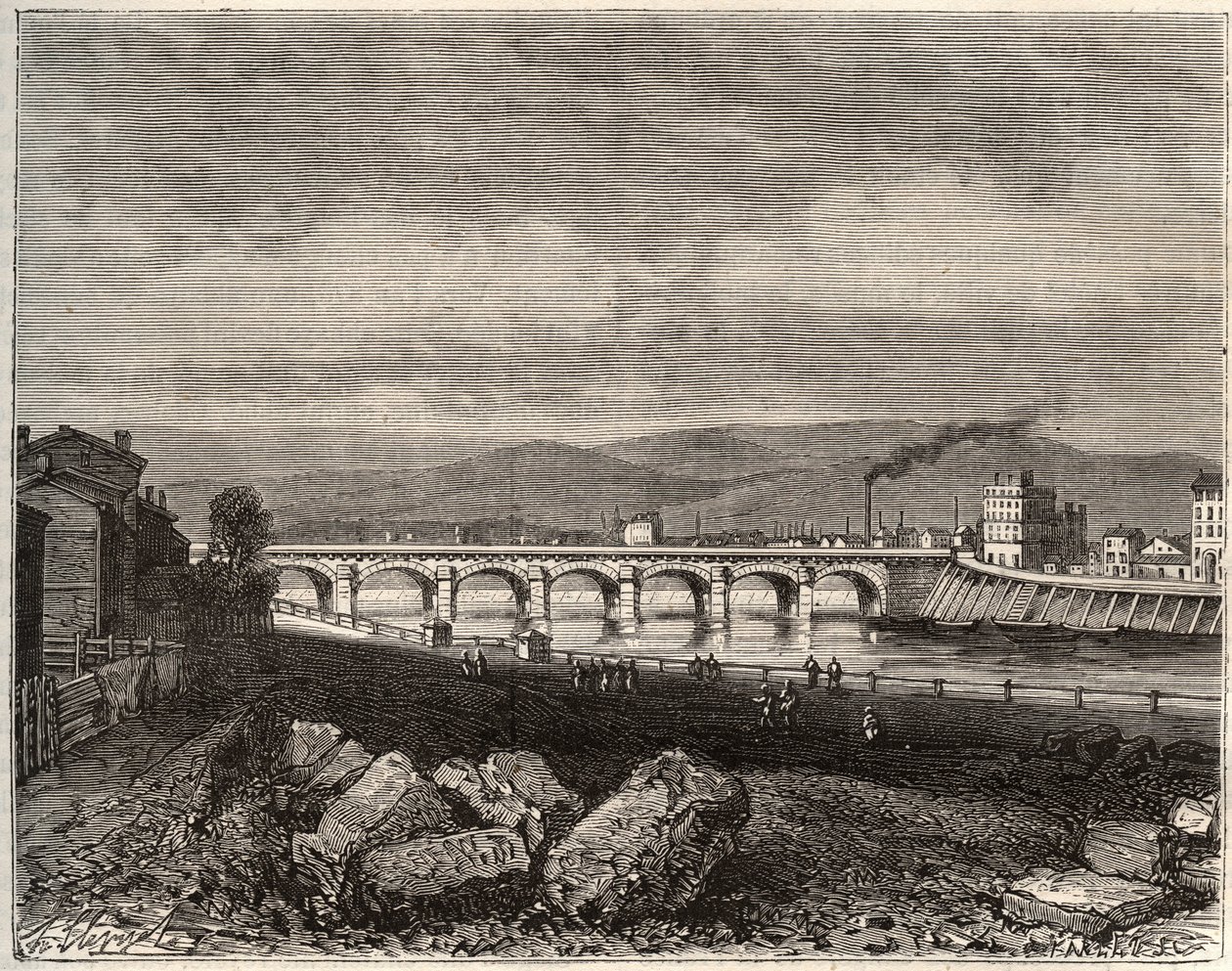 Roanne - Loire, na região de Rhone-Alpes - gravura em "La France illustree: geography, history, administration statistique" de V.A. Malt-Brown. 1884 de French School