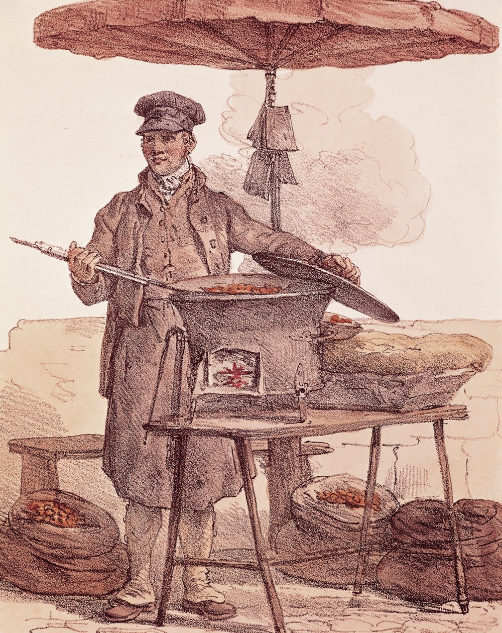 Vendedor de castanhas assadas, impresso, França de French School