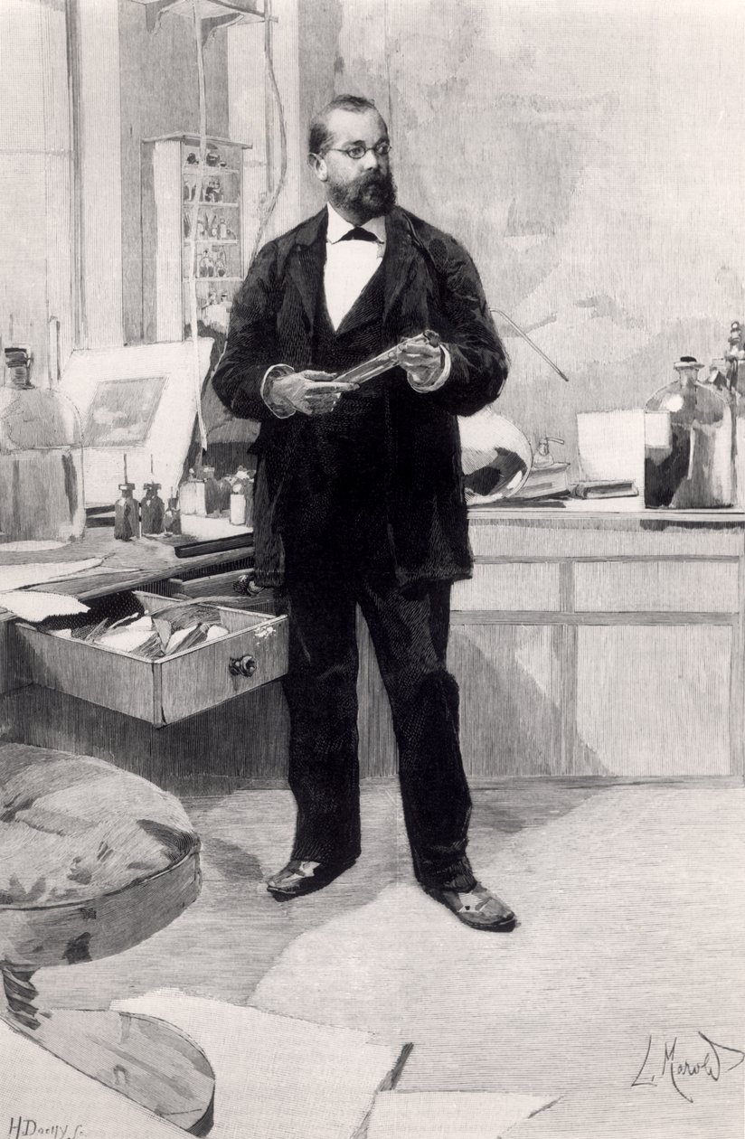Robert Koch (1843-1910) em seu laboratório, do Le Monde Illustre, 29 de novembro de 1890 de French School