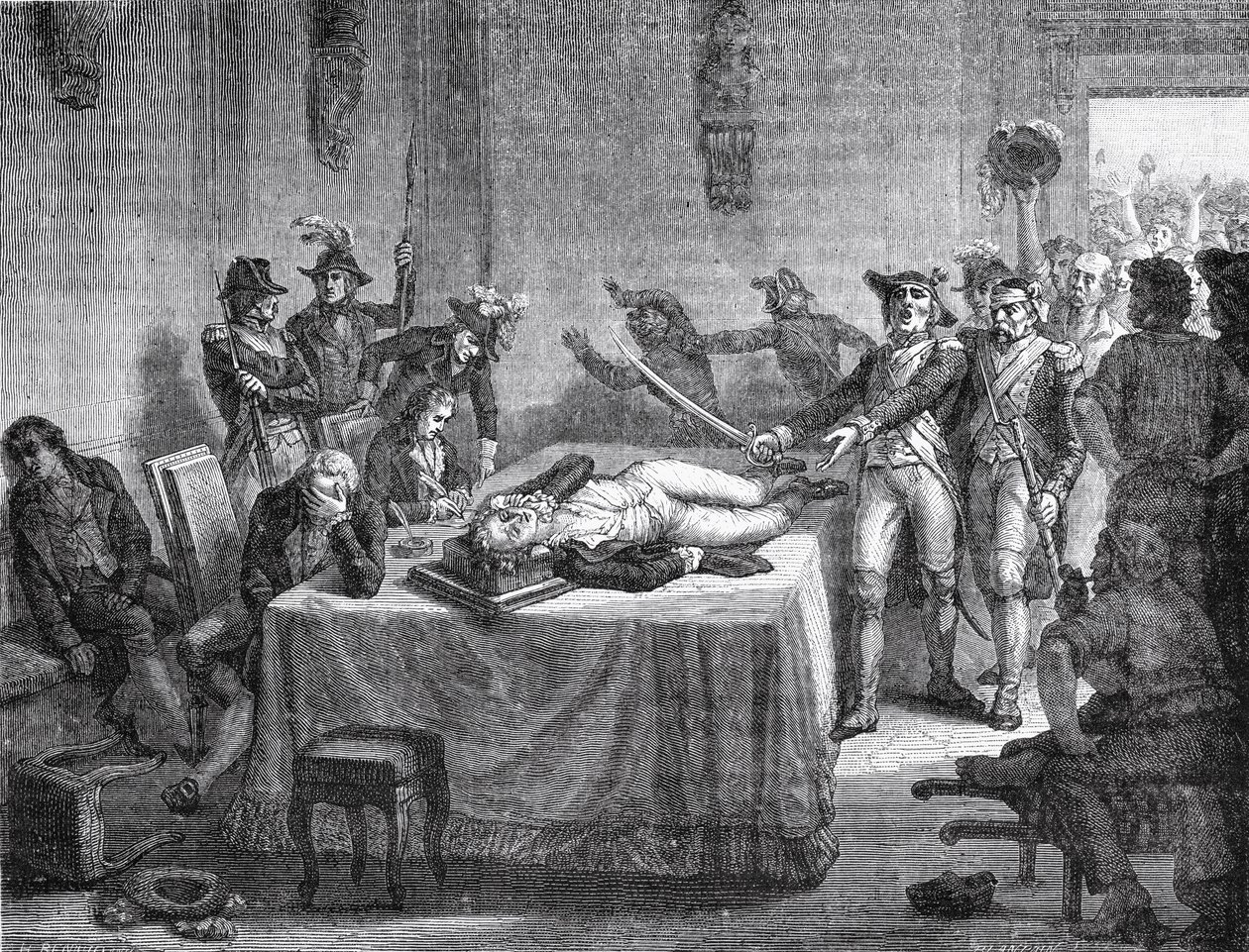 Robespierre Esperando por Execução Tendo Disparado na Própria Mandíbula em 1794 de French School