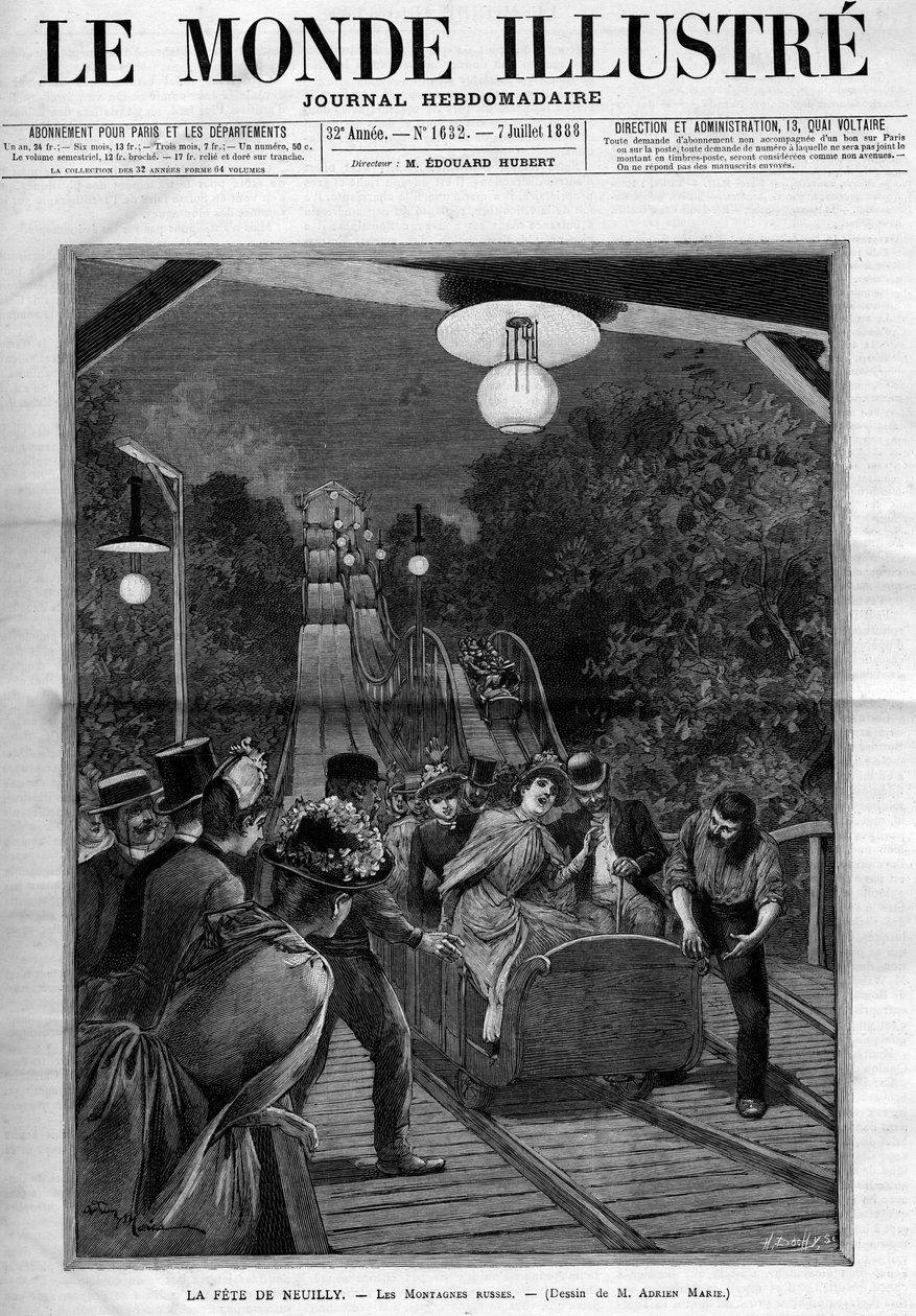 Rollercoaster, na festa de Neuilly sur Seine, julho de 1888. Capa do jornal "The Illustrous World". de French School