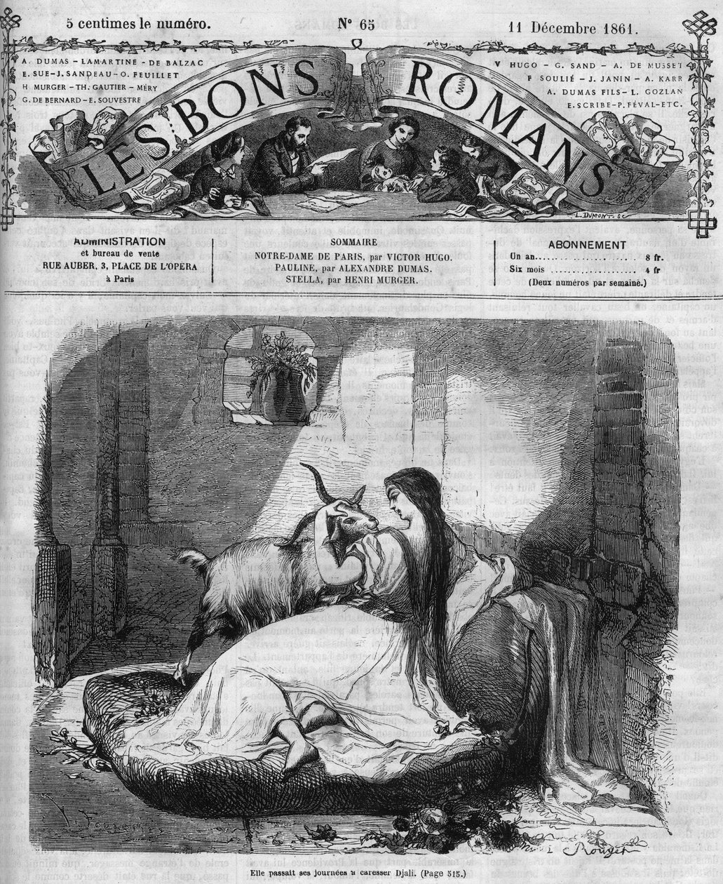 Série romana: "Notre Dame de Paris" de Victor Hugo (1802-1885). Esmeralda e o bode. Gravação em "Les bons romances". de French School