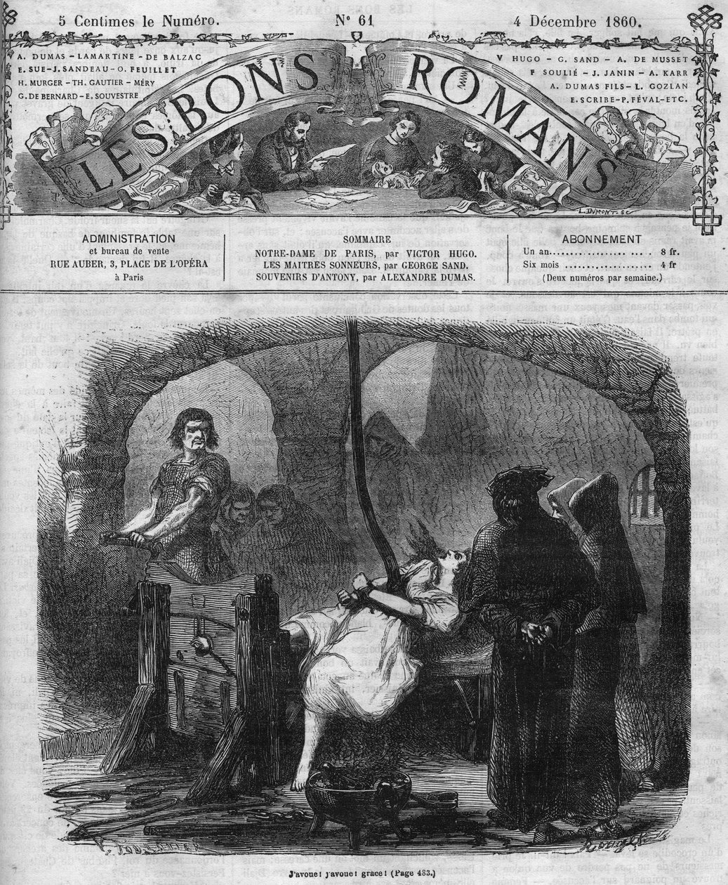 Série romana: "Notre Dame de Paris" de Victor Hugo (1802-1885). Interrogatório e tortura de Esmeralda. Gravação em "Les bons romances". de French School