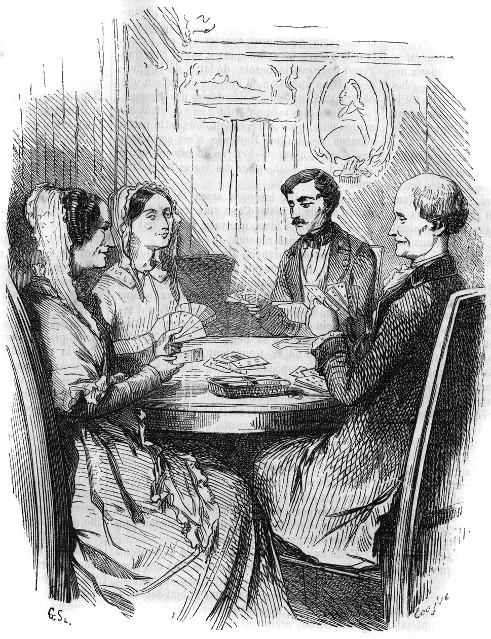 Série romana: "O Conde de Monte Christo" (Monte-Cristo) de Alexandre Dumas (1802-1870). Um jogo de cartas entre quatro personagens. Gravação em "Les bons romances". de French School