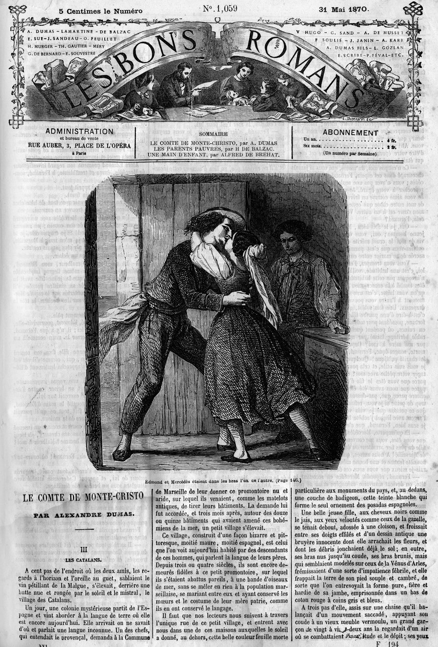 Série romana: "O Conde de Monte Cristo" (Monte-Cristo) de Alexandre Dumas (1802-1870). Cena de sexo entre Edmond Dantes e Mercedes. Gravação em "Les bons romances". de French School