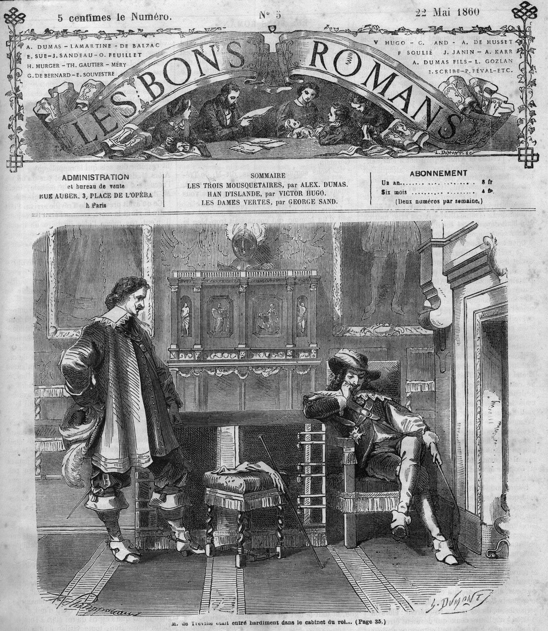 Série romana: "Os Três Mosqueteiros" de Alexandre Dumas (1802-1870). Monsieur de Treville volta corajosamente ao gabinete do rei. Gravação em "Les bons romances". de French School