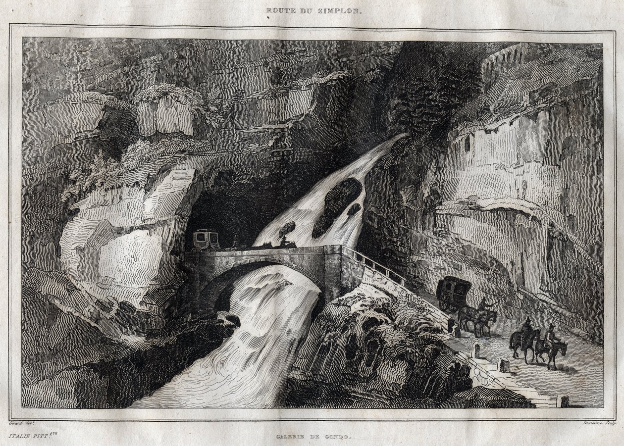 Route du Simplon - Gravura de "Picturesque Italy" de M. de Norvins, Ch. Nodier 1834-1836. de French School