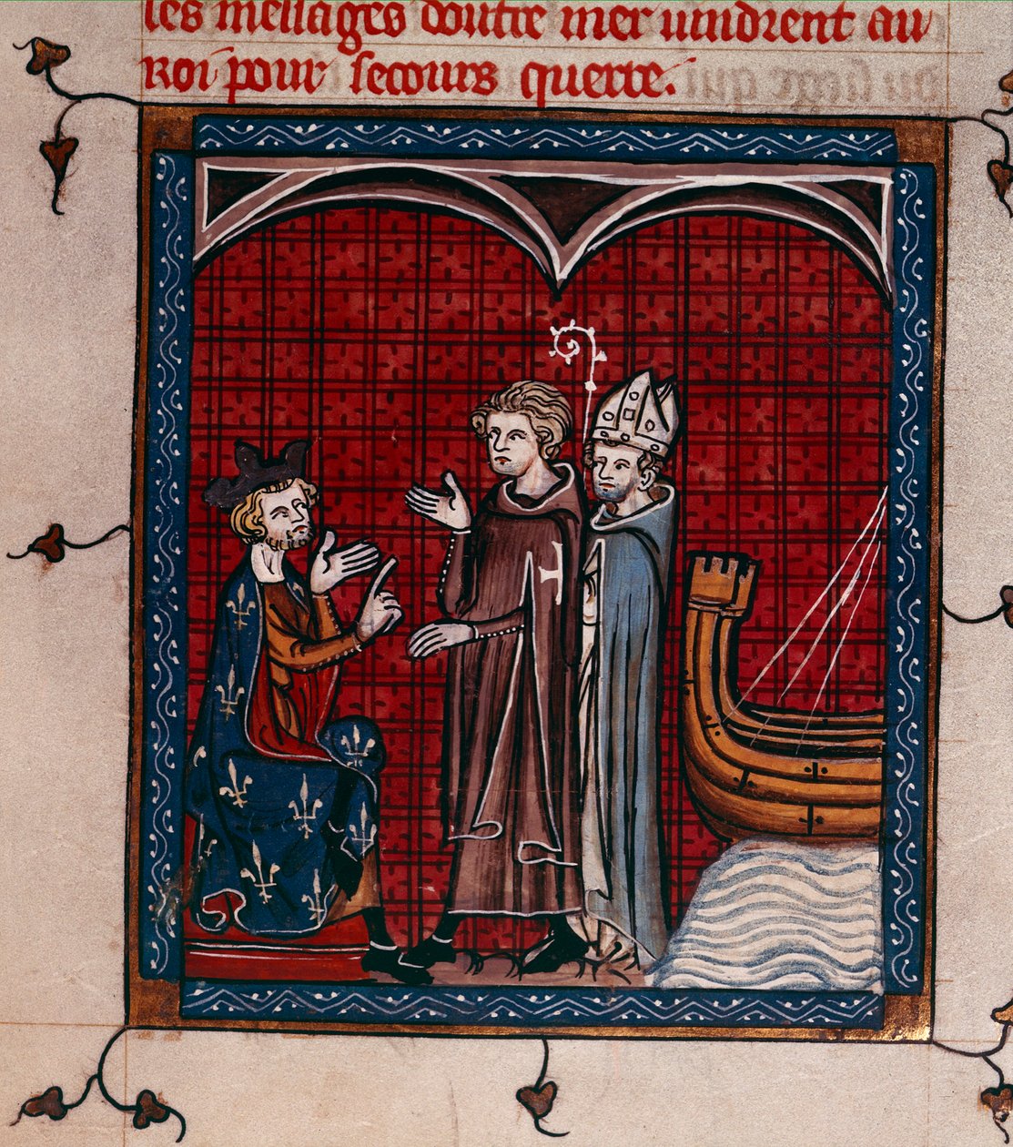 Royal 16 G. VI, f.337 Rei Filipe II e Patriarca, ilustração do 
