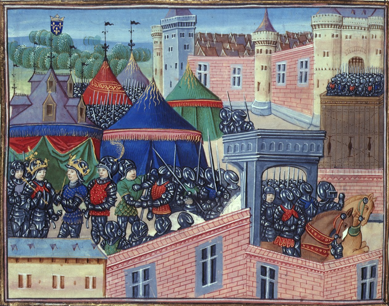 Royal 20 C.IX fol.137v Os Reis de França e da Sicília com os seus exércitos antes de Metz, de 