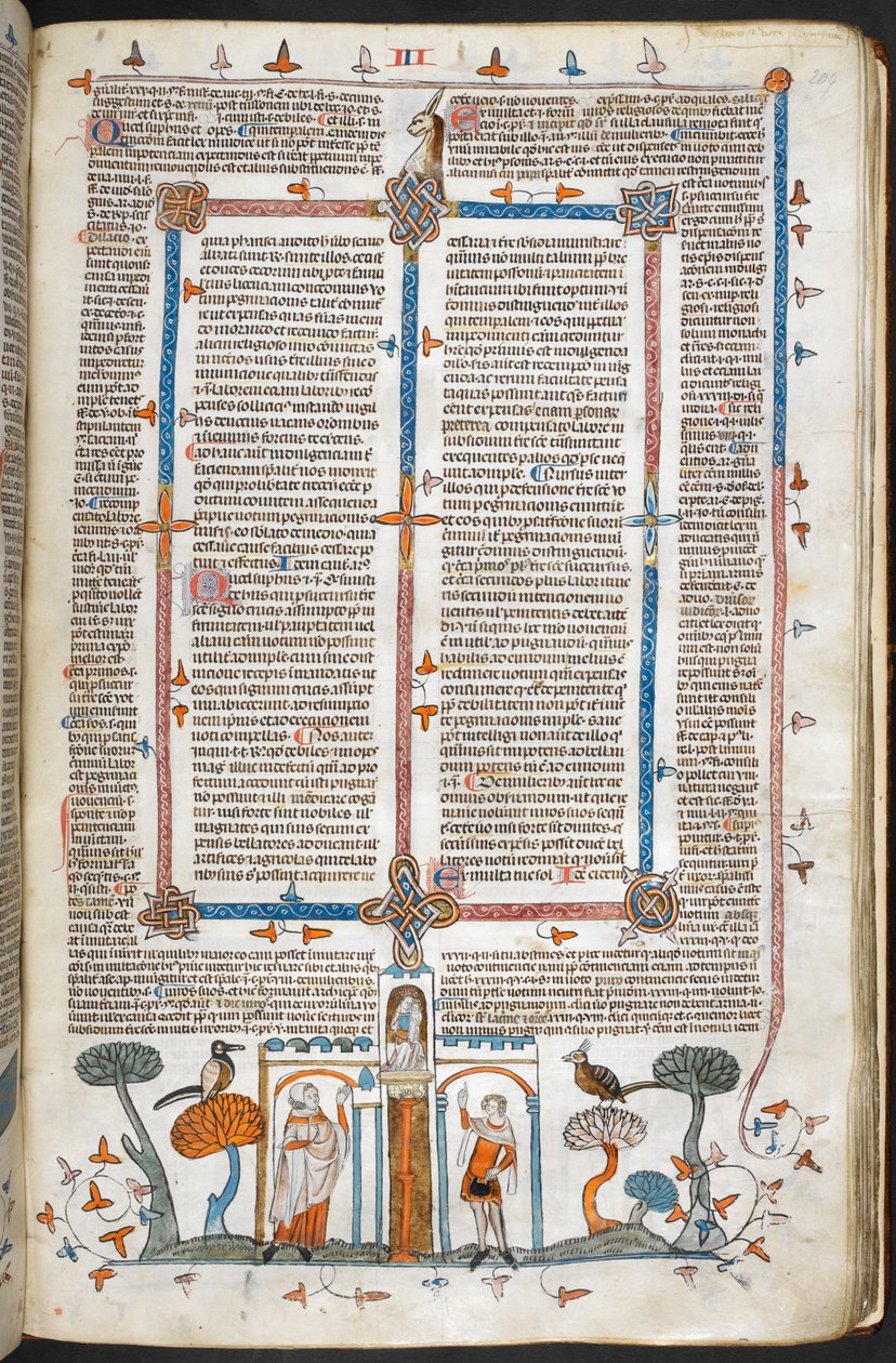 Royal MS 10 E IV, f.209r, The Painter and the Devil, de Decretals of Gregory IX com brilho de Bernard de Parma (os 