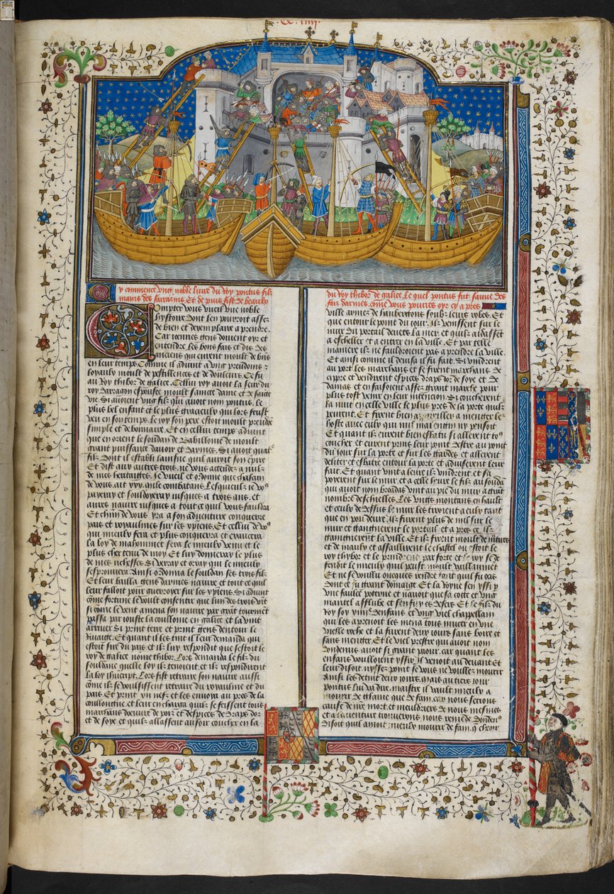 Royal MS 15 E VI, f.207 Miniatura de navios sitiando a Corunha, de 