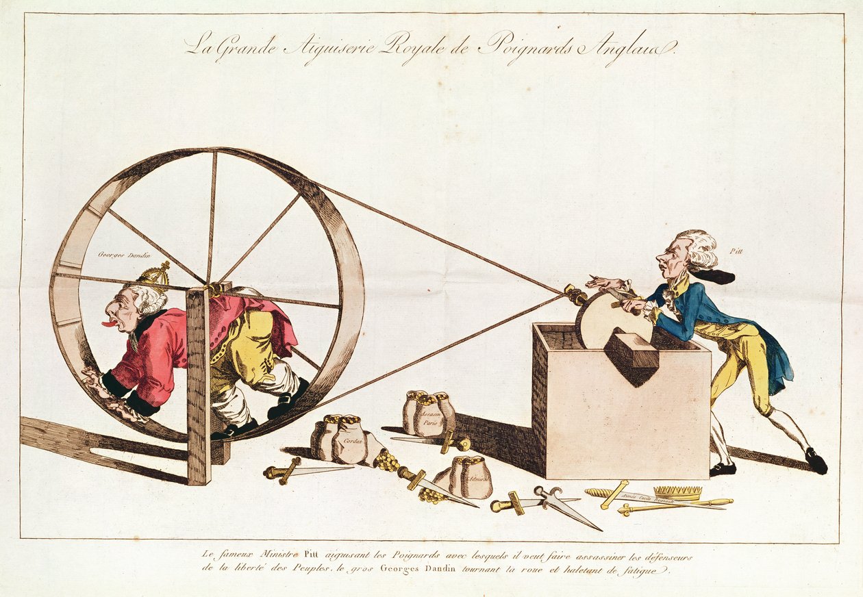 Serviço de Afiação Real para Afiação de Adagas Inglesas, 1794 (gravura colorida à mão) de French School