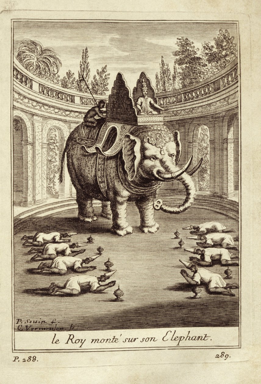 Elefantes reais, de Voyage du Siam des Peres Jesuítas por Guy Tachard, 1688 de French School
