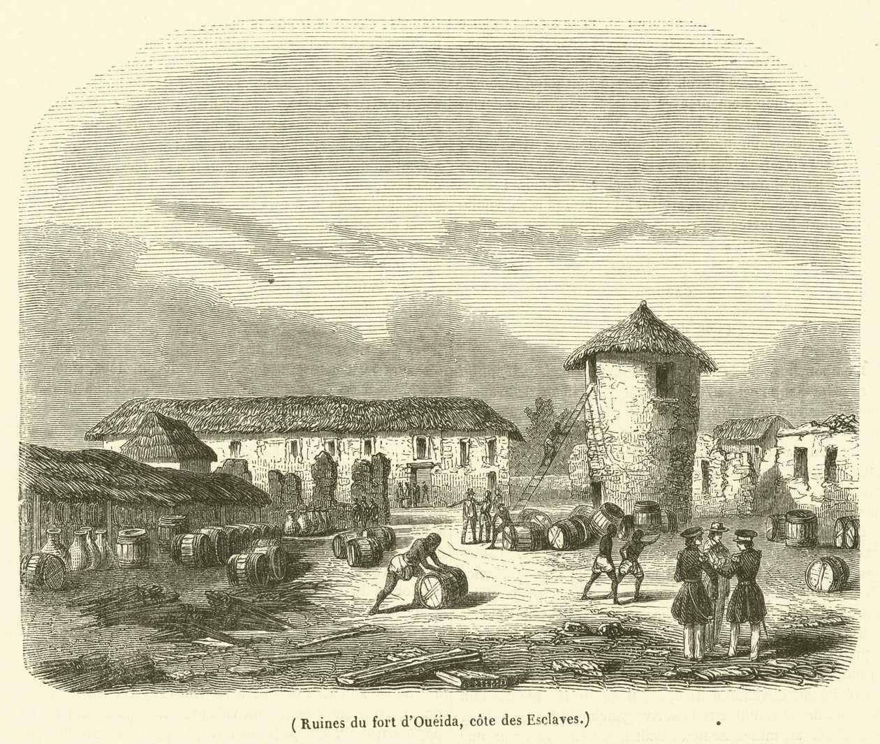 Ruínas do forte de Oueida, cote des Esclaves (gravura) de French School