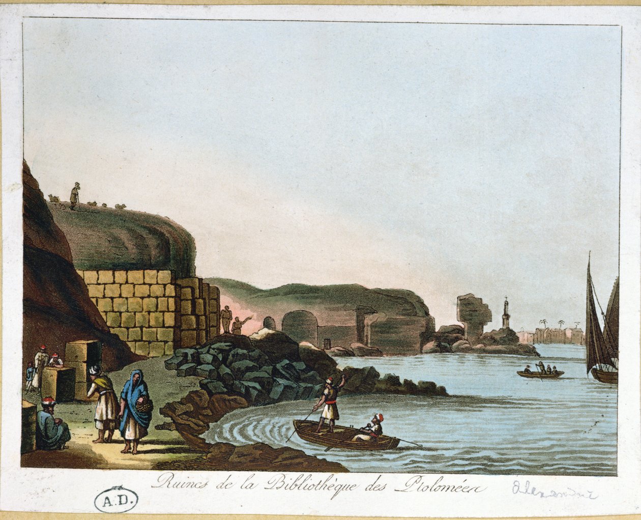 Ruínas da Biblioteca Ptolomeu em Alexandria, Egito, 1811 de French School