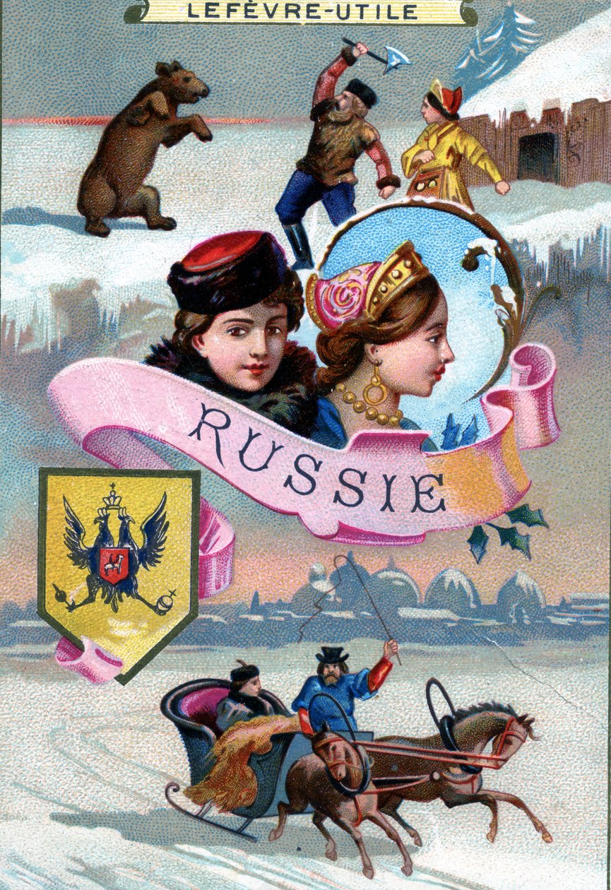 Rússia, de uma série de cartões promocionais para biscoitos Lefevre-Utile (LU), final do século XIX de French School