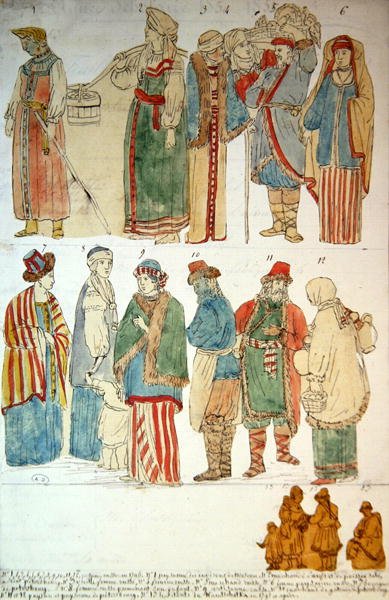 Roupas russas, c.1792 (aquarela sobre papel) de French School