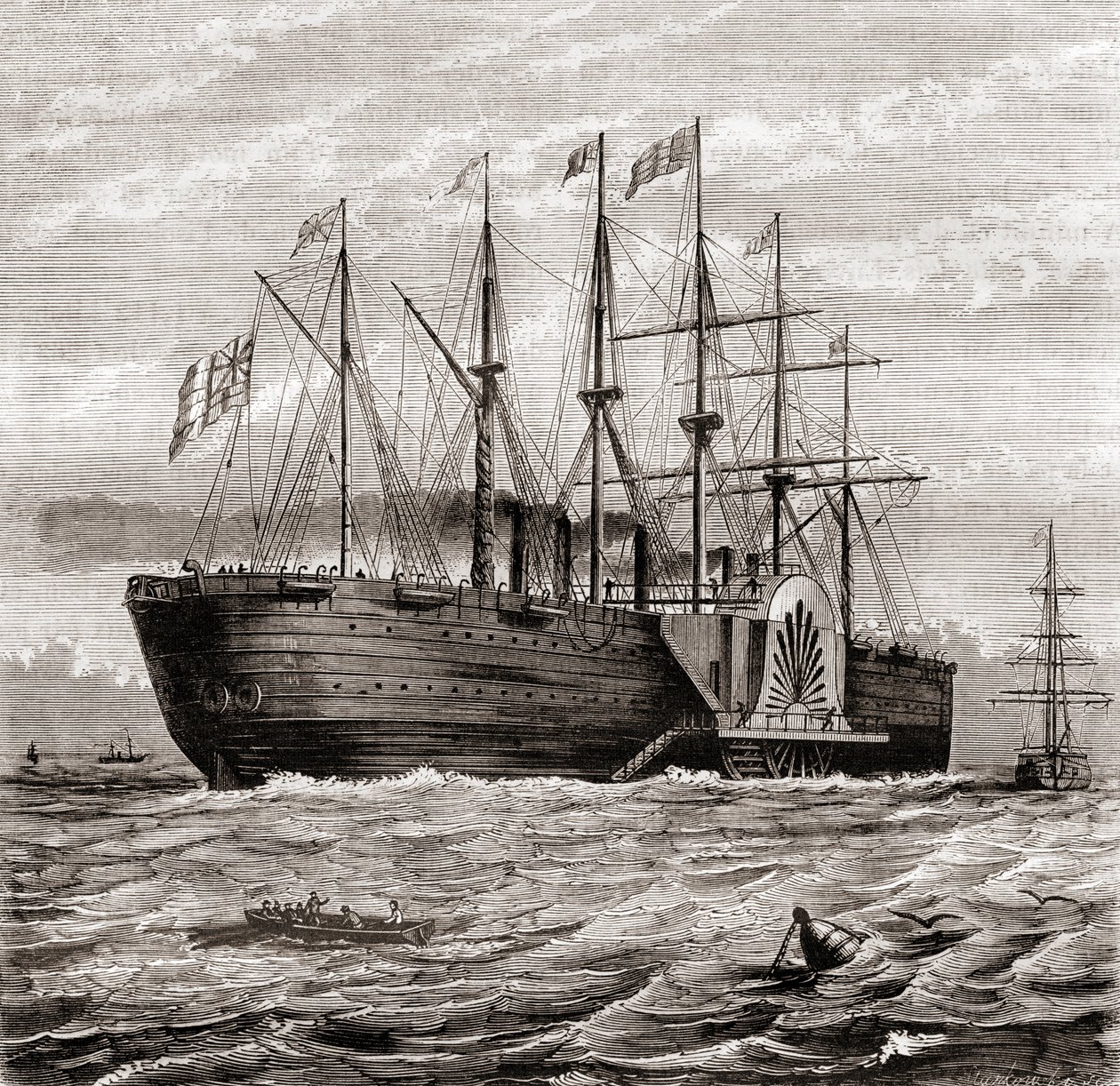 SS Great Eastern, veleiro a vapor de ferro projetado por Isambard Kingdom Brunel, de Les Merveilles de la Science, publicado c.1870 (gravura) de French School