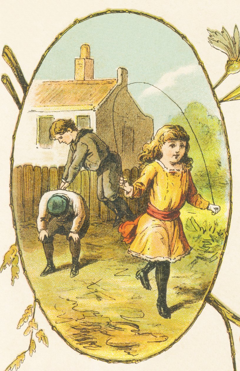 S: Suzanne se diverte pulando corda enquanto seus irmãos Sylvestre e Simon jogam Saute-Mouton de French School
