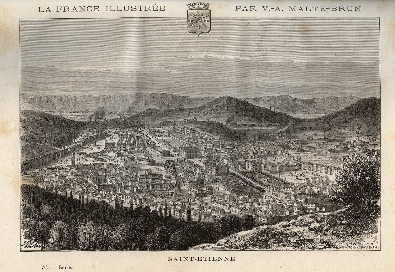 Saint-Etienne (Saint Etienne) - gravura em "France illustree: geography, history, statistical administration" de V.-A. Malt-Brown. 1884 de French School