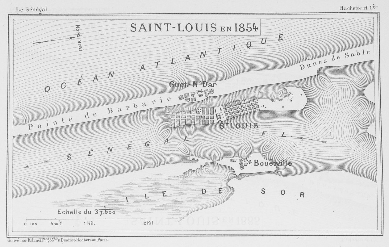 Saint-Louis em 1854, ilustração de "Le Senegal ...", de Louis Leon Faidherbe, 1854 de French School